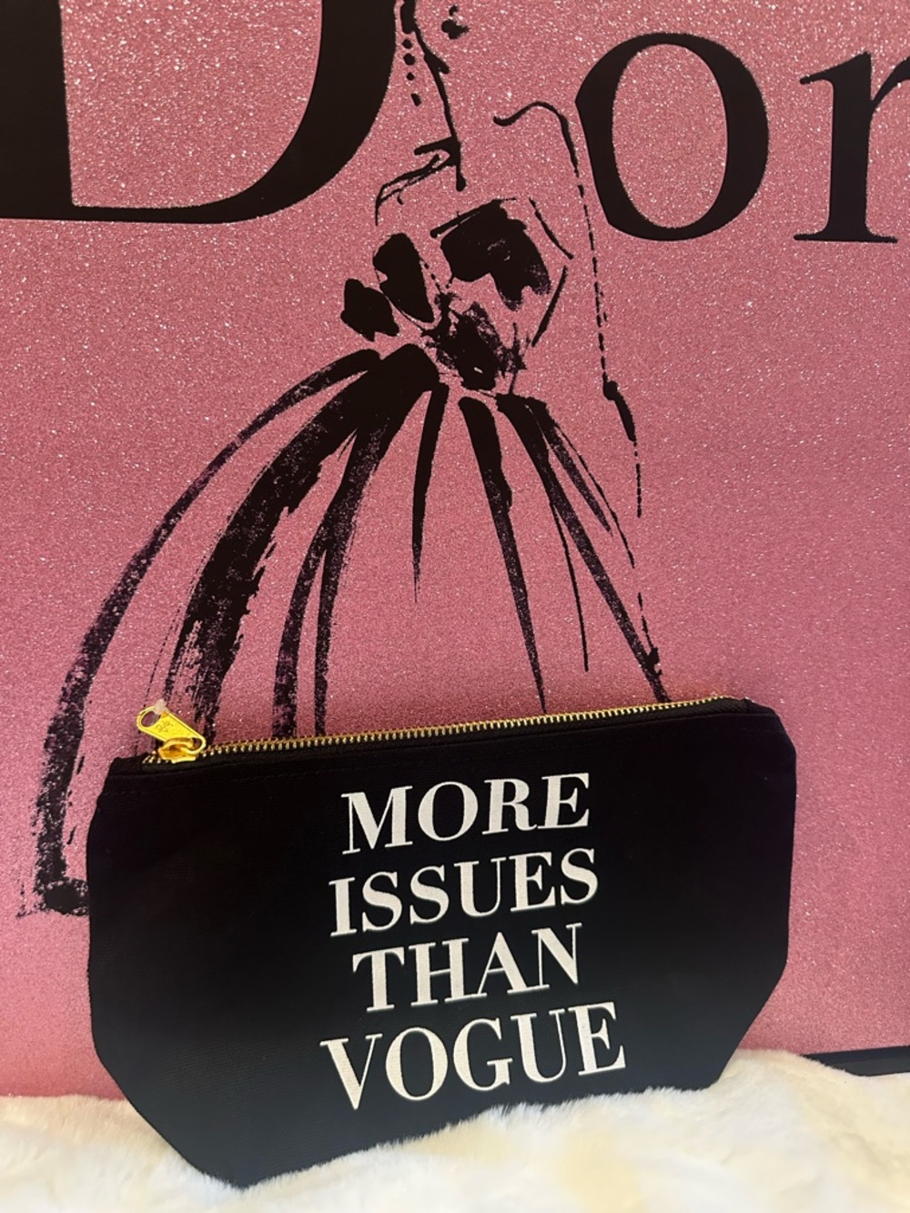 More Issues Than Vogue Black Canvas Cosmetic Pouch